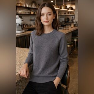 COS Charcoal Grey Women's Crew Neck Knit Cotton Sweater Size Small S